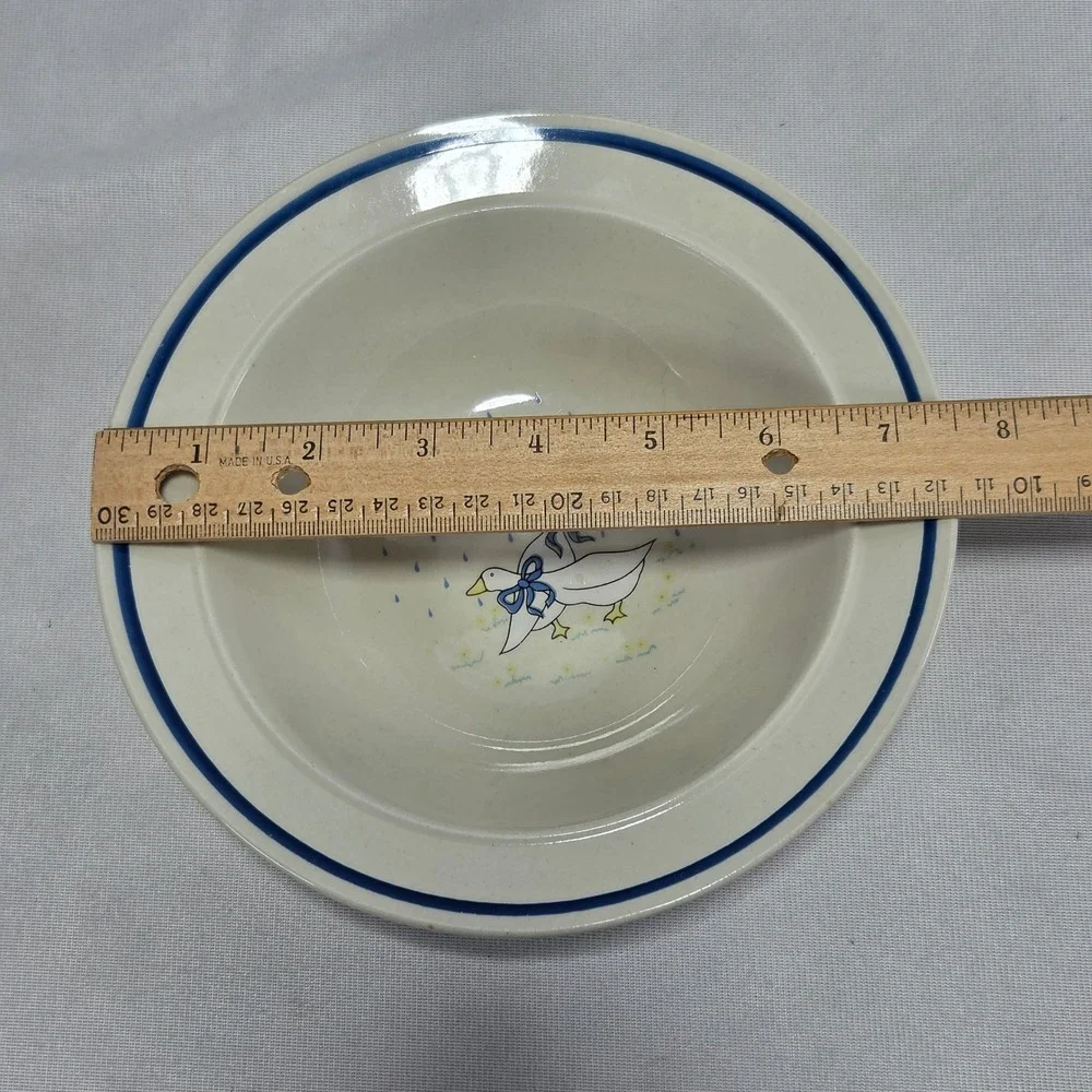 Vtg Tangshan Country Geese Soup Cereal Bowls Blue Bow Set of 4 rain drops 7.5